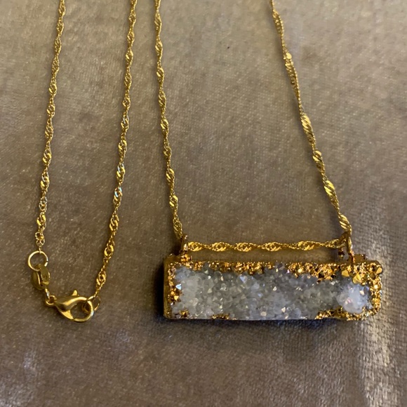 Druzy Titanium Coated Side Bar Pendant & Necklace - Picture 7 of 10